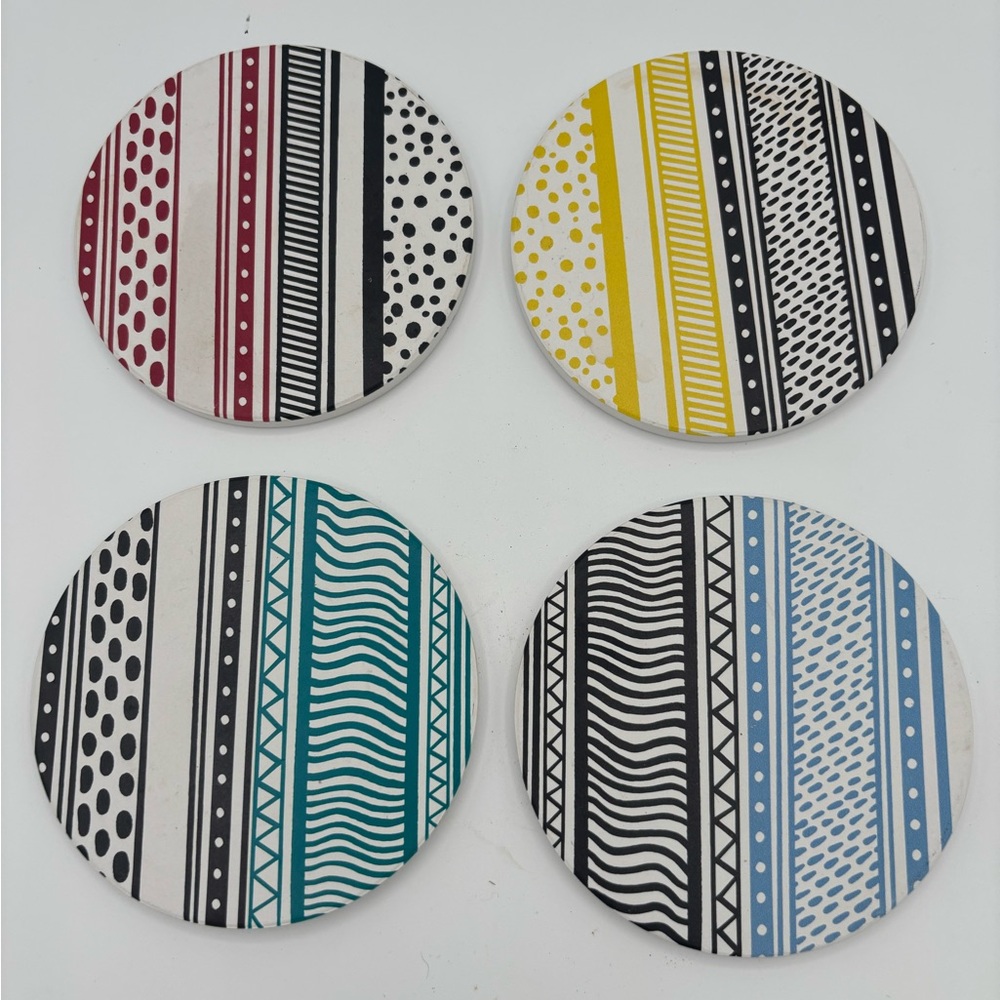 NOW DESIGNS Soak Up Danica  Coasters Set Of 4, 4” Modern Bold NWOT in Box